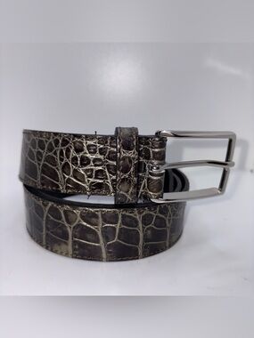 Berge Croc Embossed Women’s Dress Belt Genuine Leather Sz M Italy Black Metallic
